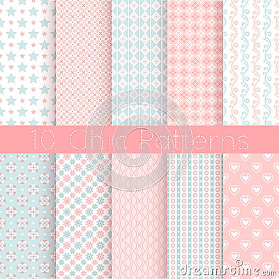 10 Chic different vector seamless patterns. Pink, Vector Illustration