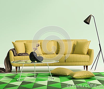 Chic elegant luxury yellow living room Stock Photo