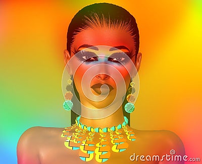 Chic fashion face on gradient background Stock Photo