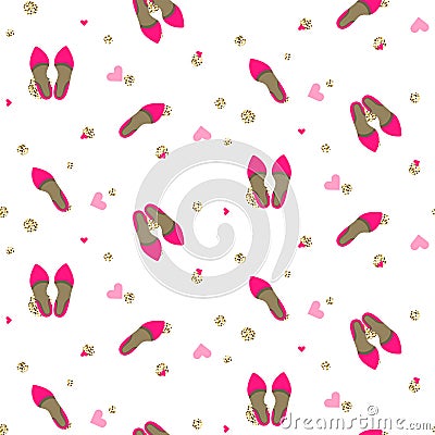 Chic girl pink pumps fashion seamless pattern. Vector Illustration