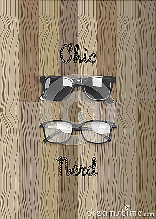 Chic glasses and nerd glasses vector on the wooden Vector Illustration