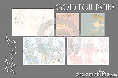 chic gold foil patina worn marble texture set abstract torn paper or wall backgrounds Vector Illustration