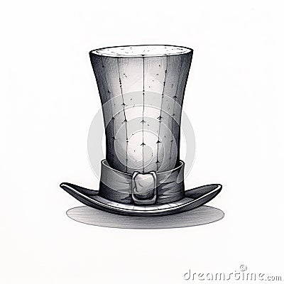 Chic and Quirky: Miniaturecore-inspired Top Hat Drawing on a Clean White Background Cartoon Illustration