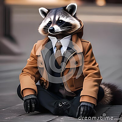 A chic raccoon in fashionable attire, posing for a portrait with a mischievous look2 Stock Photo
