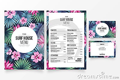chic restaurant menu template with floral tropical theme vector illustration Vector Illustration