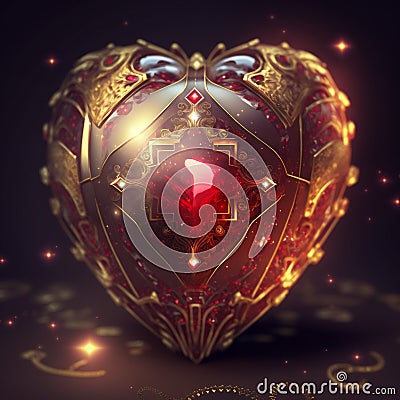 Chic ruby heart with inner glow. Created with Generative AI Stock Photo