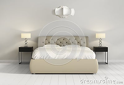 Chic tufted leather bed in contemporary chic bedroom front Stock Photo