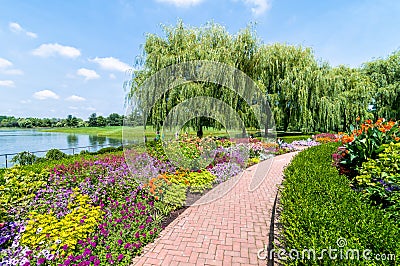 Gardens of Chicago Botanic Garden at spring time, USA Stock Photo
