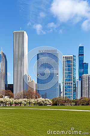 Chicago city skyline skyscraper portrait format in the United States Editorial Stock Photo