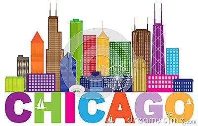 Chicago City Skyline Text Color vector Illustration Vector Illustration