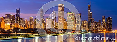 Chicago downtown and Lake Michigan Panorama Editorial Stock Photo