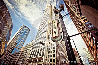Chicago downtown at theatre district Stock Photo