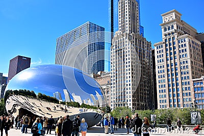 Chicago famous Slivery Bean sculpture and tourist Editorial Stock Photo
