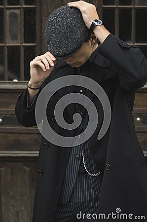 Chicago gangster in a vintage suit and hat Stock Photo