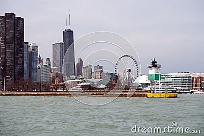 Chicago Harbor Southeast Guidewall Lighthouse Editorial Stock Photo