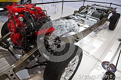 Dodge engine, transmission and chassis at the annual International auto-show, February 15, 2015 in Chicago, IL Editorial Stock Photo