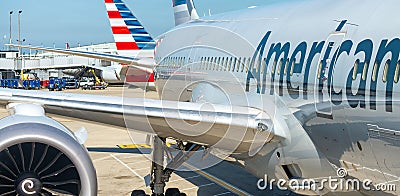 CHICAGO, IL - JULY 27, 2017: American Airlines plane on the airport. The company is based on Dallas, TX Editorial Stock Photo