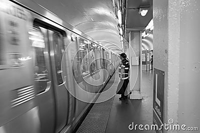 Chicago,IL :men wait subway on August19,2015 in Chicago, Illinois Editorial Stock Photo