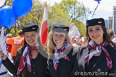 LOT Polish Airlines Flight Attendants Parading During Polish Con Editorial Stock Photo