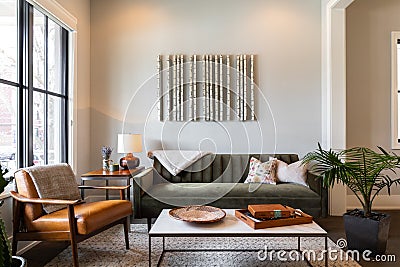 A cozy, high contrast living room. Editorial Stock Photo