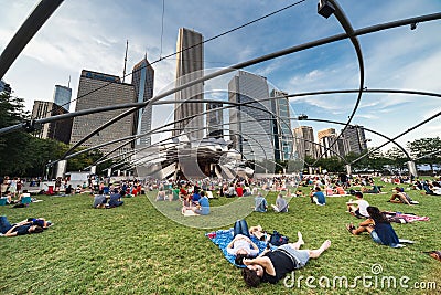 Chicago, IL/USA - circa July 2015: People at Jay Pritzker Pavilion at Millennium Park in Chicago, Illinois Editorial Stock Photo