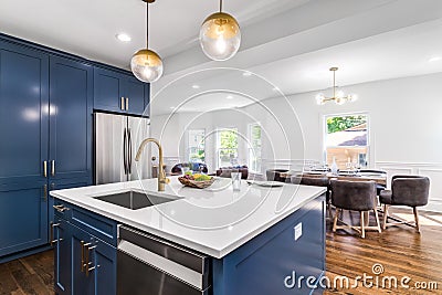 A white and blue luxurious kitchen. Editorial Stock Photo