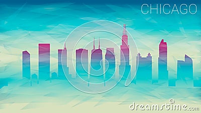 Chicago Illinois City USA Skyline vector Silhouette. Broken Glass Abstract Geometric Dynamic Textured. Banner Background. Colorful Vector Illustration