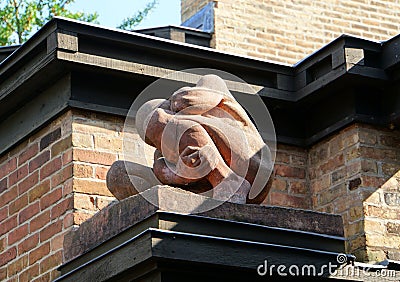 Chicago, Illinois, U.S - October 14, 2018 - An old statue on top of the house designed by Frank Lloyd Wright Editorial Stock Photo