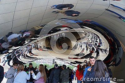 Chicago, Illinois, U.S - October 13, 2018 - The view inside the Cloud Gate, also known as `The Bean`, the famous centerpiece at Editorial Stock Photo