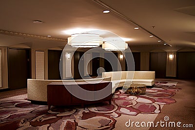 CHICAGO, ILLINOIS, UNITED STATES - May 12, 2018: Sofa in elevator lobby inside luxury hotel on Michigan Avenue Editorial Stock Photo