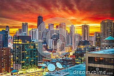 Chicago, Illinois, USA Dawn Skyline Stock Photo