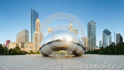 Panoramic image of the Cloud Gate or The Bean in the morning June 30 2013 in Millennium Park, Editorial Stock Photo