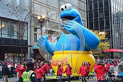 Chicago, Illinois - USA - November 24, 2016: Cookie Monster Balloon in McDonald`s Thanksgiving Street Parade Editorial Stock Photo