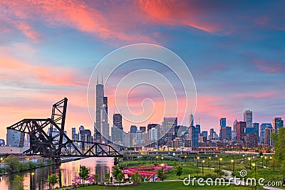 Chicago, Illinois, USA Park and Skyline Editorial Stock Photo