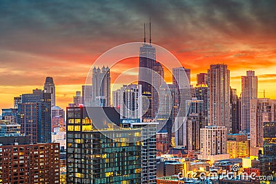 Chicago, Illinois, USA Skyline at Dusk Stock Photo