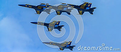 Chicago, Illinois - USA 08-18-2019 - US Navy Blue Angels Flying in Formation Editorial Stock Photo