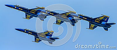 Chicago, Illinois - USA 08-18-2019 - US Navy Blue Angels Flying in Formation Editorial Stock Photo