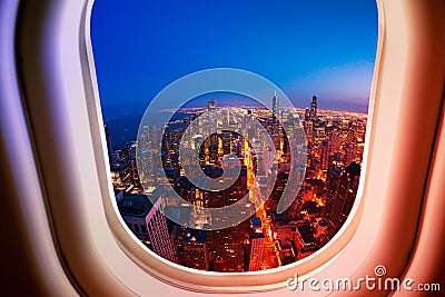 Chicago Illinois USA view from plane window Stock Photo