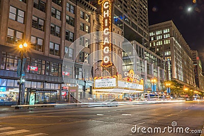 Chicago landmark Theatre night time exterior Editorial Stock Photo