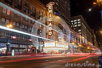 Chicago landmark Theatre night time exterior Editorial Stock Photo