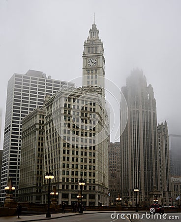 Chicago Landmarks on a Fogging Morning #1 Editorial Stock Photo