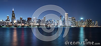 Chicago Night Skyline Stock Photo