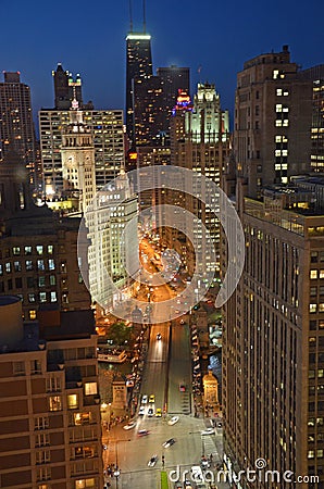 Chicago Night Skyline Editorial Stock Photo