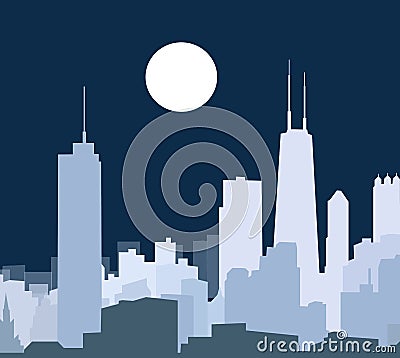 Chicago at Night Vector Vector Illustration