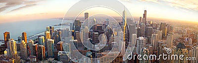 Chicago panorama at sunset Stock Photo
