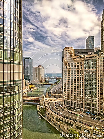 The Chicago River and Wacker Drive. Chicago, USA. Stock Photo