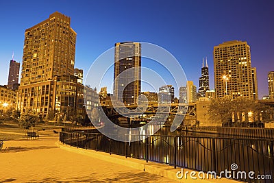 Chicago Riverfront at dawn Stock Photo