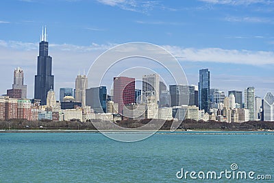 Chicago skyline with blue sky and lake Michigan Editorial Stock Photo