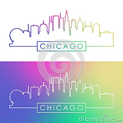 Chicago skyline. Colorful linear style. Vector Illustration