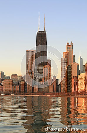 Chicago Skyline at Dawn Stock Photo